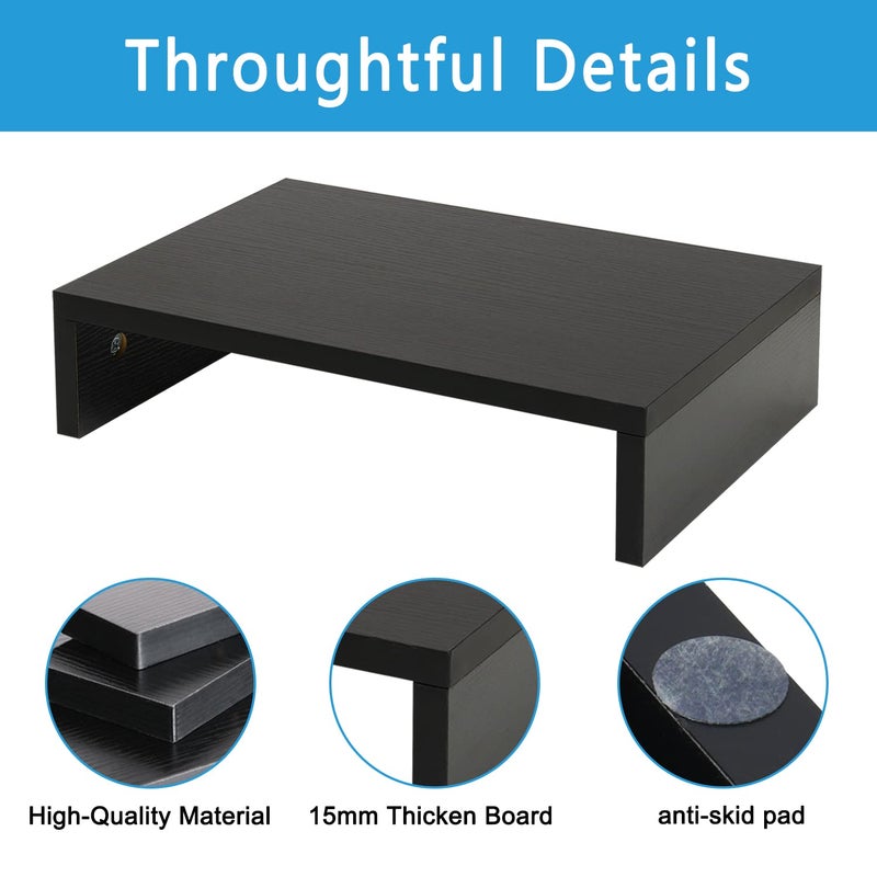 TEAMIX 14.2 inch Monitor Stand Riser, Wood Monitor Riser with Storage for Desk Small Monitor Stand TV/Screen/PC/Laptop Riser Computer Stand Desktop Shelf (Black-14.2 inch) - Image 3