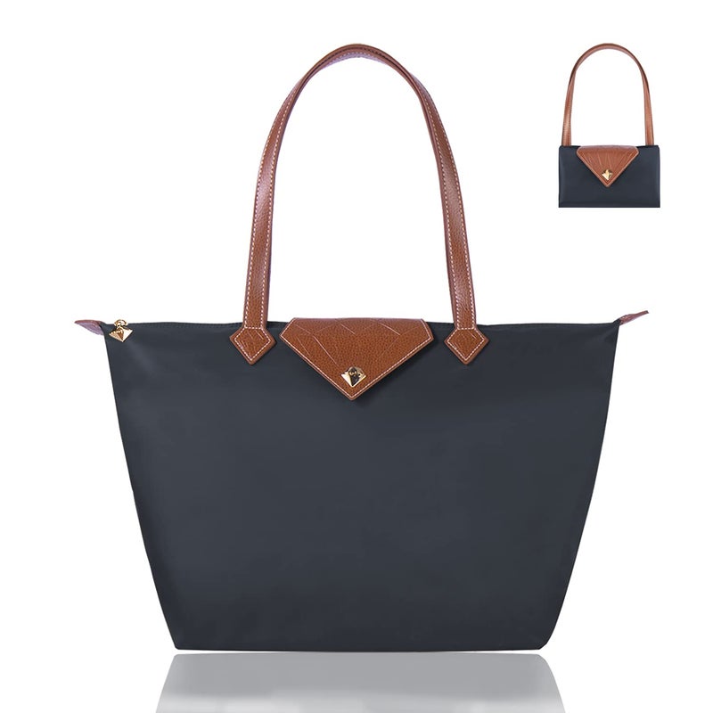 BOJLY Women Tote Bag,Stylish Waterproof Nylon Ladies Shoulder Bag, Folding Beach Travel Bag for Work,Shopping, Large Grey - Image 1