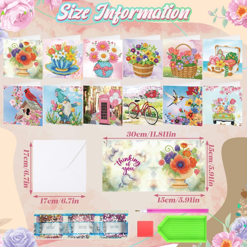 Saillong 12 Pack Spring Diamond Painting Greeting Card Kits Spring Diamond Art Cards with Envelopes Easter Gnome Tulips Flowers 5D Rhinestones Painting Kits for Adults DIY Crafts Family Friend Gifts - Image 4