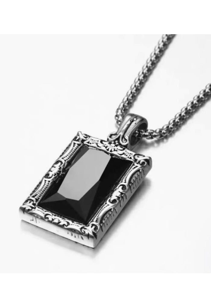 Titanium Steel necklace Jewelry Carved With Large Black Gemstones, Domineering Totems, Individualistic And Trendy Accessories For Men  - Image 2