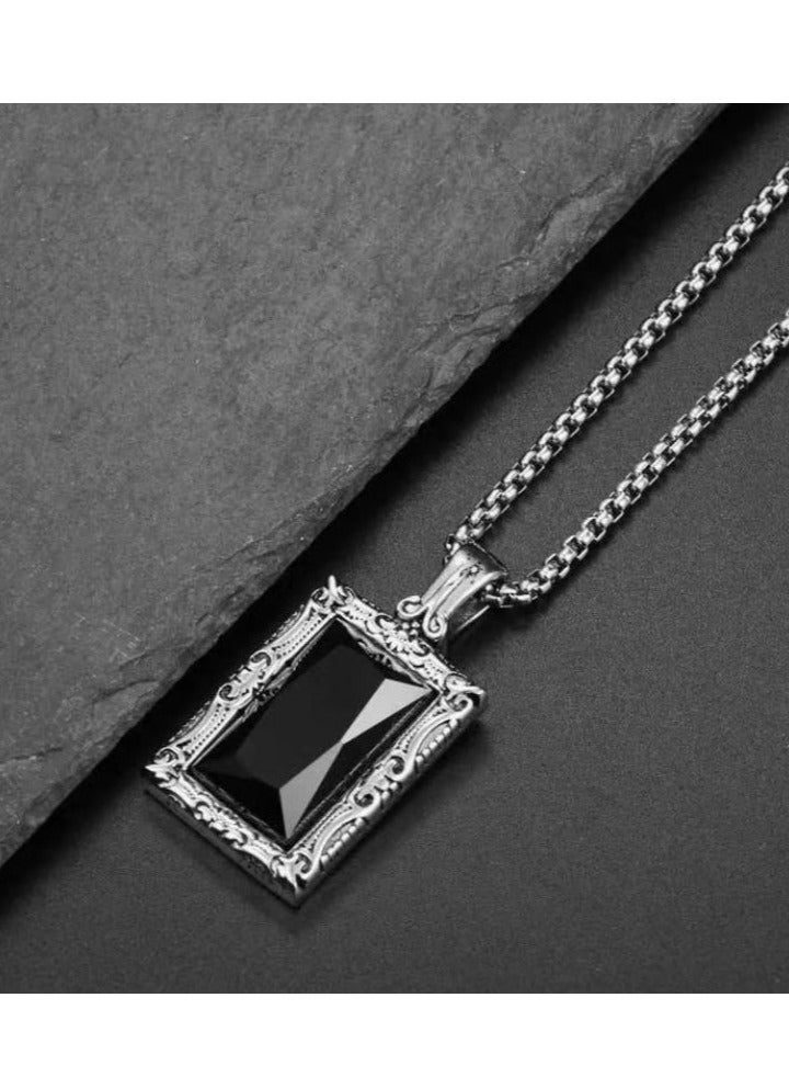 Titanium Steel necklace Jewelry Carved With Large Black Gemstones, Domineering Totems, Individualistic And Trendy Accessories For Men  - Image 4