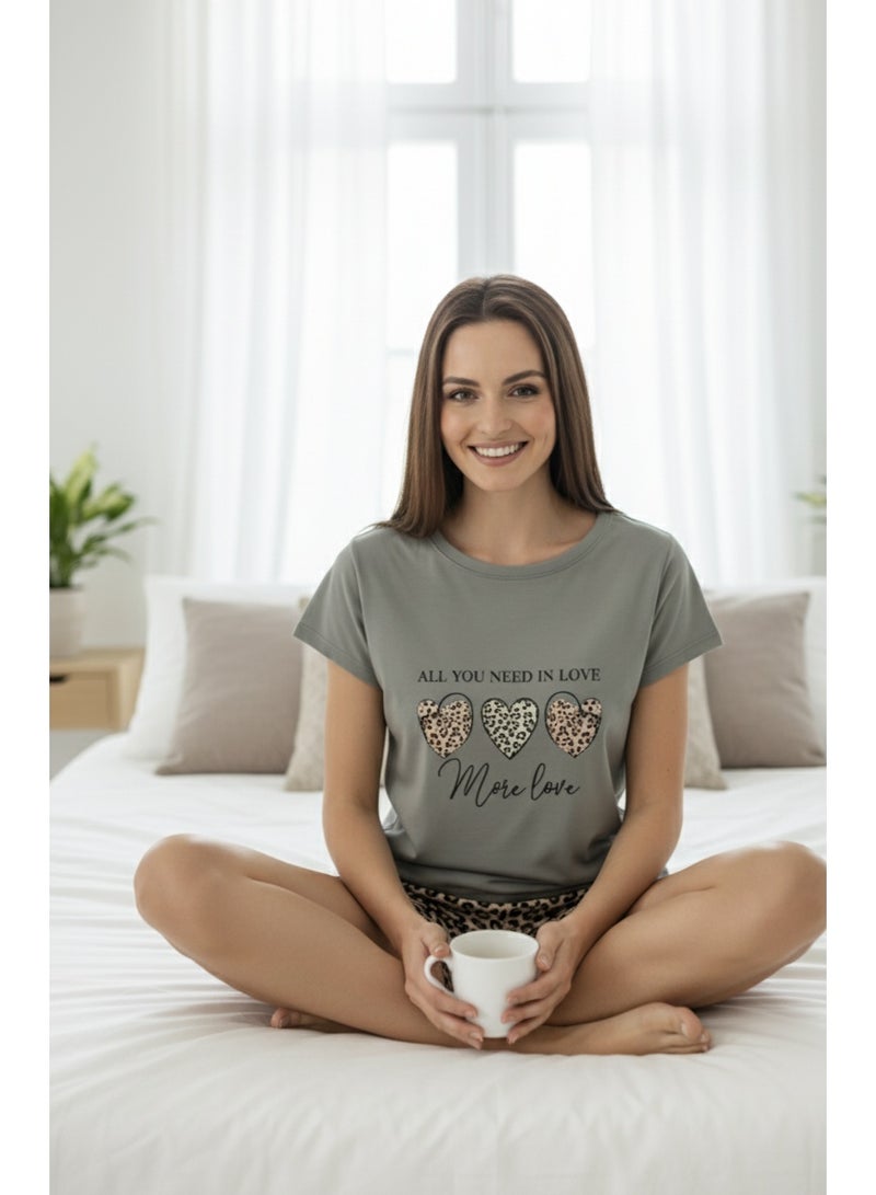 بيجامه صيفي حريمي مكون من قطعتين شورت وتيشرت بتصميم عصري ومريح طقم بيجامة صيفية منزلية وعند الاسترخاء والنوم المريح - Image 2