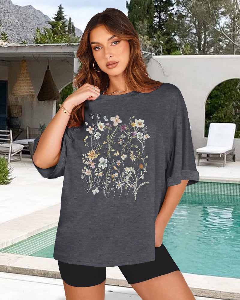 rosemia Oversized T-Shirt for Women Summer Short Sleeve Casual Basic Tee Tops Loose Fit Shirtsï¼ˆColorful Flowers, 3XLï¼‰ - Image 4