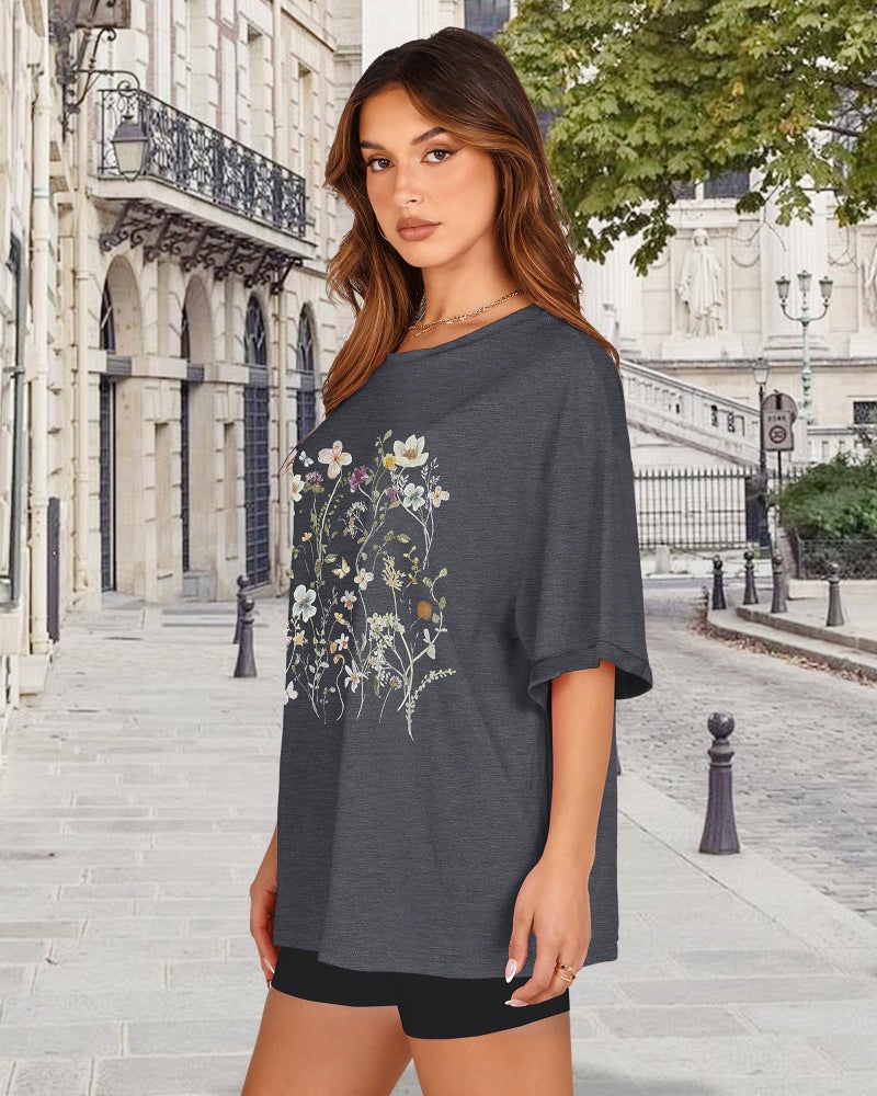 rosemia Oversized T-Shirt for Women Summer Short Sleeve Casual Basic Tee Tops Loose Fit Shirtsï¼ˆColorful Flowers, 3XLï¼‰ - Image 3