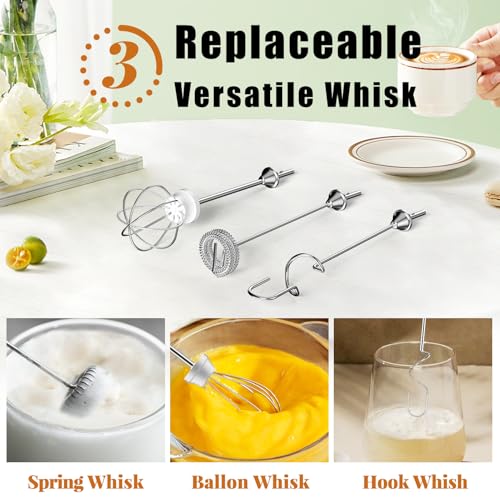 Nahida Green Milk Frother Wand for Coffee, Frother Handheld Rechargeable Electric Whisk with 3 Heads 3 Speeds Drink Mixer Coffee Frother Foam Maker For Latte, Cappuccino, Hot Chocolate, Egg - Image 5
