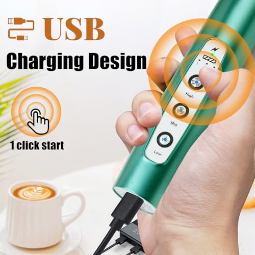 Nahida Green Milk Frother Wand for Coffee, Frother Handheld Rechargeable Electric Whisk with 3 Heads 3 Speeds Drink Mixer Coffee Frother Foam Maker For Latte, Cappuccino, Hot Chocolate, Egg - Image 2