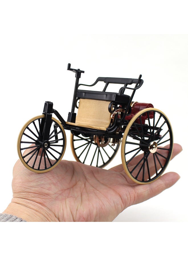 112 Scale Vintage Alloy Three-wheel Old-fashioned Car Model Collection Gifts Adult Toys Display Pieces-Color:Black Frame  - Image 1