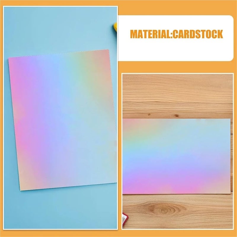 ورق مقوى مرآة ثلاثية الأبعاد 60 ورقة مقاس A4 رقائق قزحي الألوان للحرف اليدوية DIY وصنع البطاقات - Image 3