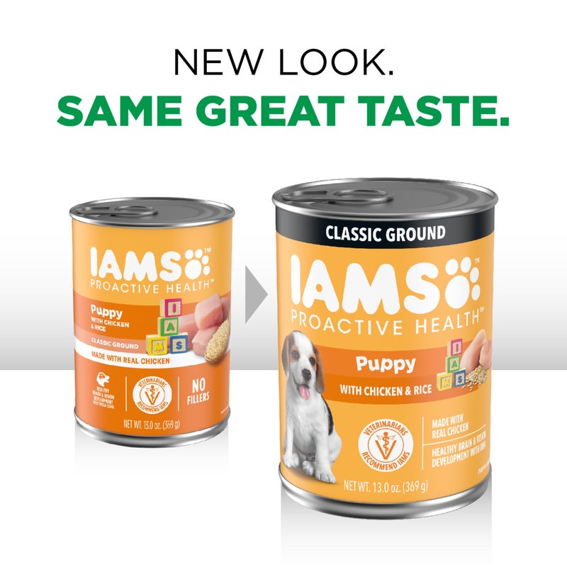 IAMS Proactive Health Puppy Wet Dog Food, Classic Ground Dog Wet Food, with Chicken and Rice, 13 oz. Cans (Pack of 12) - Image 2