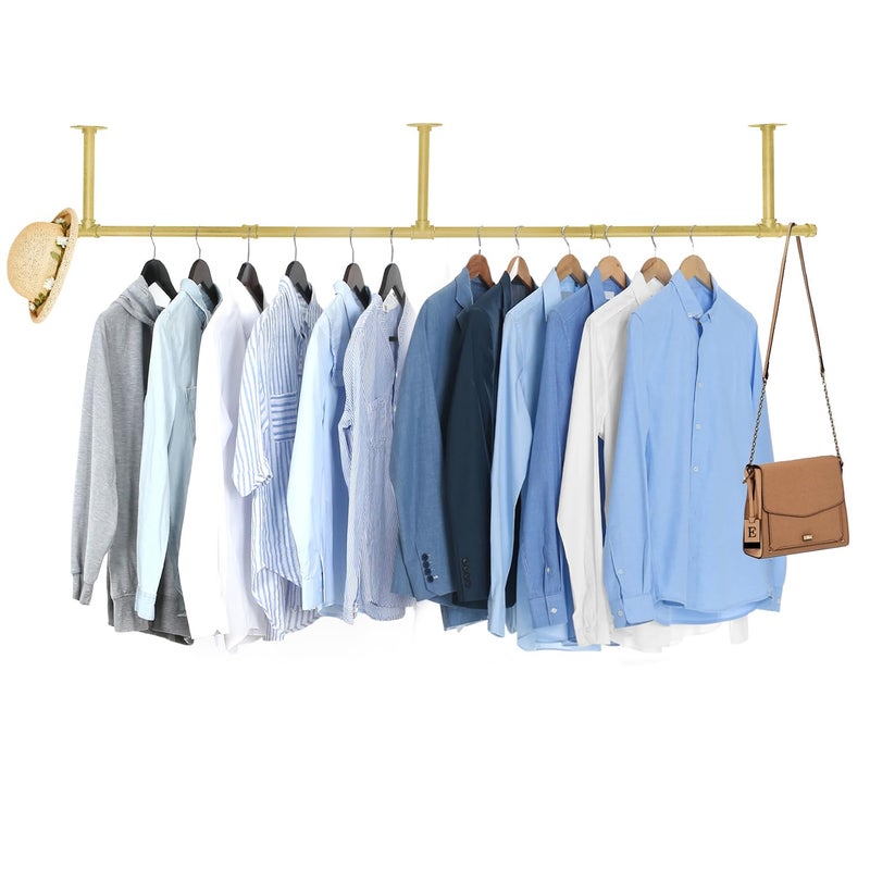Oroonoko 72inch Industrial Pipe Clothes Garment Rack Ceiling Mount For Hanging Rod Bar for Laundry Room Up to Max Load 135Lb - Image 1