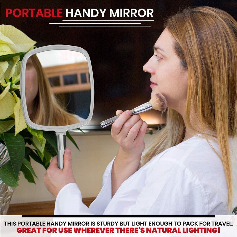 MIRRORVANA Professional Large Hand Mirror with Ergonomic Handle for Men & Women - Premium Handheld Haircut Mirrors for Barber and Salon - 9" x 13" (Elegant Silver Luxe Edition) - Image 4