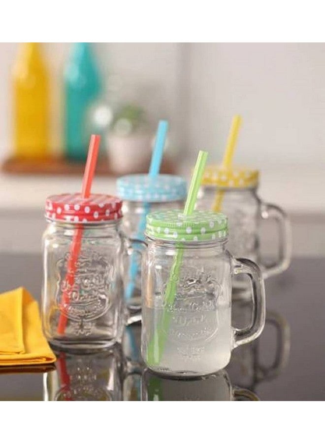 Ash & Roh® - Glass Mason Jar with Multi-Color Air-Tight Lids with Straw Mugs with Handle, Regular Mouth for kitchen - 500 ML (5) - Image 1