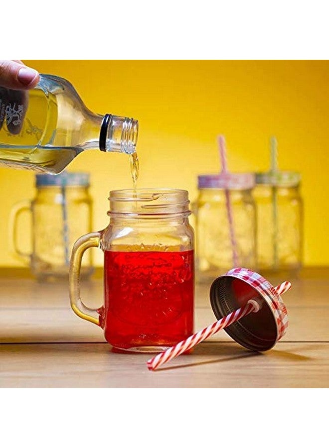 Ash & Roh® - Glass Mason Jar with Multi-Color Air-Tight Lids with Straw Mugs with Handle, Regular Mouth for kitchen - 500 ML (5) - Image 2