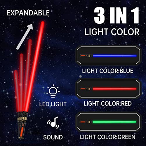KEGOZ Light Saber for Kids 3 Packs 3 Colors Light Sword with FX Sound Motion Sensitive and Glowing Handle Expandable Light Sabers Set for Halloween Xmas Childrens Day Gifts - Image 5