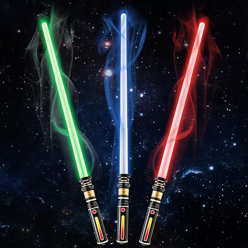 KEGOZ Light Saber for Kids 3 Packs 3 Colors Light Sword with FX Sound Motion Sensitive and Glowing Handle Expandable Light Sabers Set for Halloween Xmas Childrens Day Gifts - Image 1