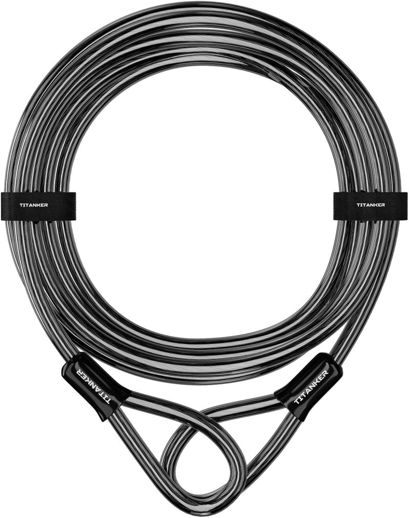 Titanker Bike Lock Cable,12mm Thick Security Cable with Loops Heavy Duty Steel Cable Vinyl Coated Bike Cable Lock Security Chain (4ft, 7ft, 15ft, 30ft) - Image 1