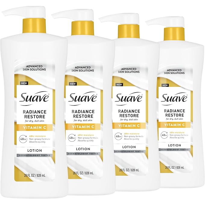 Suave Soothing Hydration Hand & Body Lotion With Aloe Vera Refreshes Dry Skin, Fast Absorbing, Intensive Moisturizing Cream For Women, Non Greasy, Allergen Free, 28 FL OZ, 4 Pack - Image 1