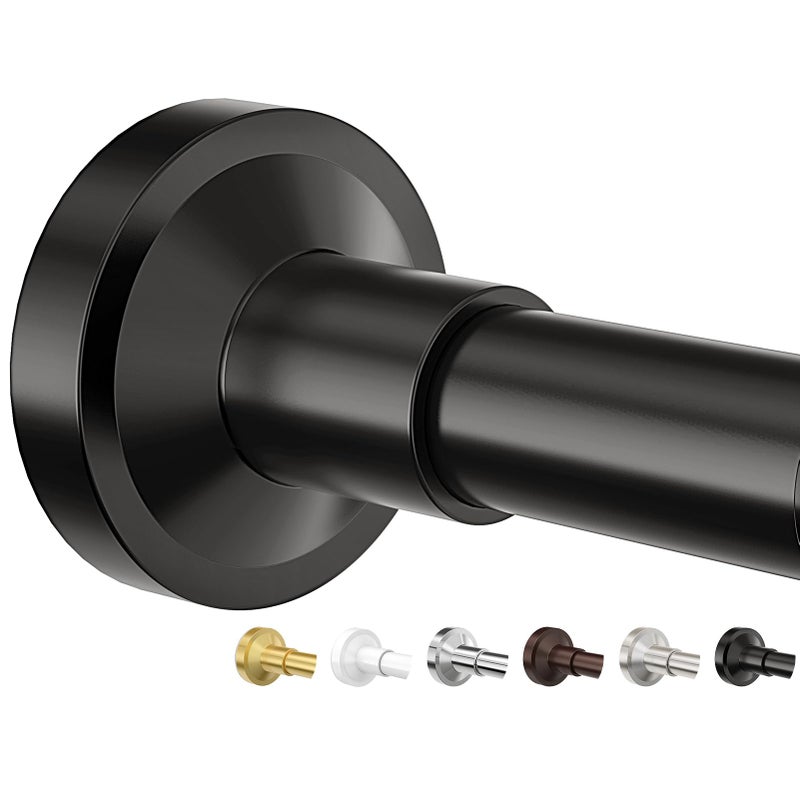 Bonpally Shower Curtain Rod, Adjustable 32-75 Inches Spring Tension Rod, Non-Slip No Drilling Stainless Steel Shower Rods for Bathroom Window Room Divider, Never Rust, Black - Image 1