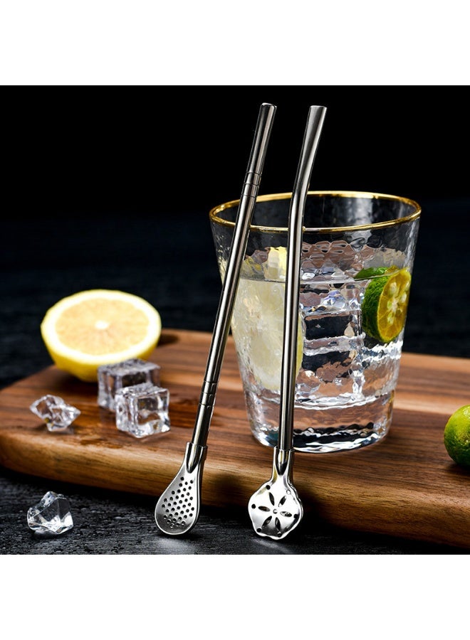 Portable Reusable Stainless Steel Straw Spoon Set for Home, Outdoor, Party and Café, Office, Suitable for Bubble Tea, Juice, Coffee and Water, Complete with Cleaning Brush  - Image 4