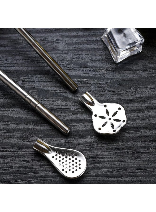 Portable Reusable Stainless Steel Straw Spoon Set for Home, Outdoor, Party and Café, Office, Suitable for Bubble Tea, Juice, Coffee and Water, Complete with Cleaning Brush  - Image 2
