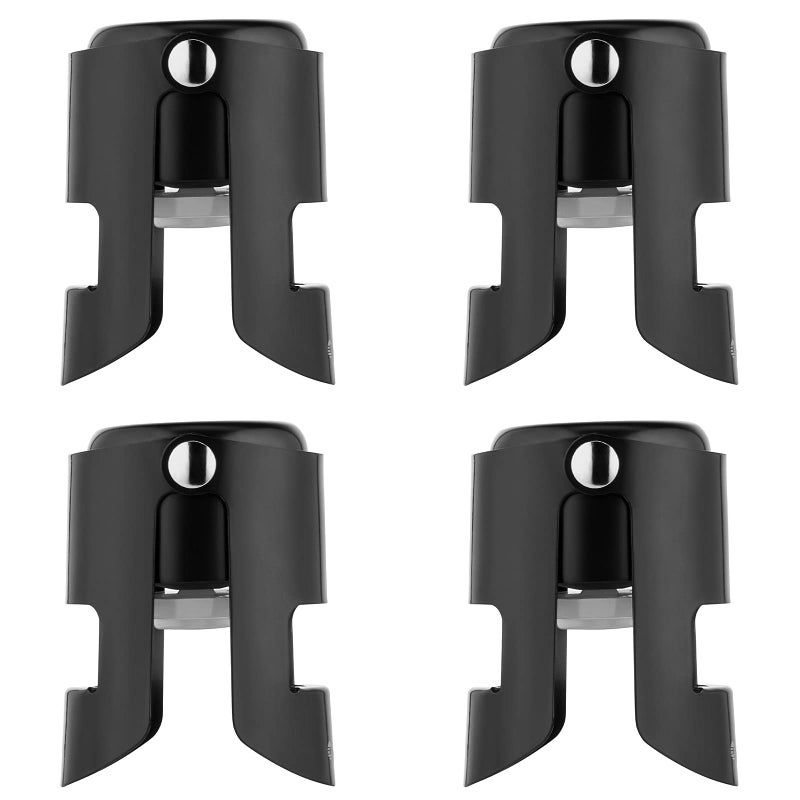 OWO Champagne Bottle Stoppers Stainless Steel Reusable Champagne Cork  Saver Stopper Leak Proof Prosecco  Sparkling Wine Plug Bubble Retention Protection Black 4 Pack