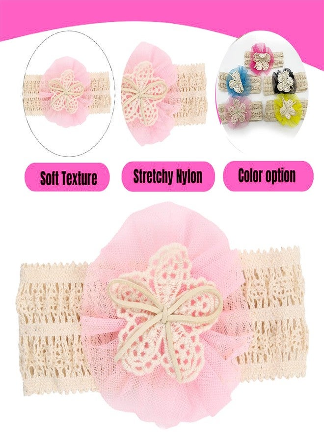 SYGA Pack Of 5 Pcs Baby Headbands Nylon Soft Flower Strechable Hairbands Bow Headband Newborn Infant Toddlers Kids 0-3 Year(Multicolor) - Image 3