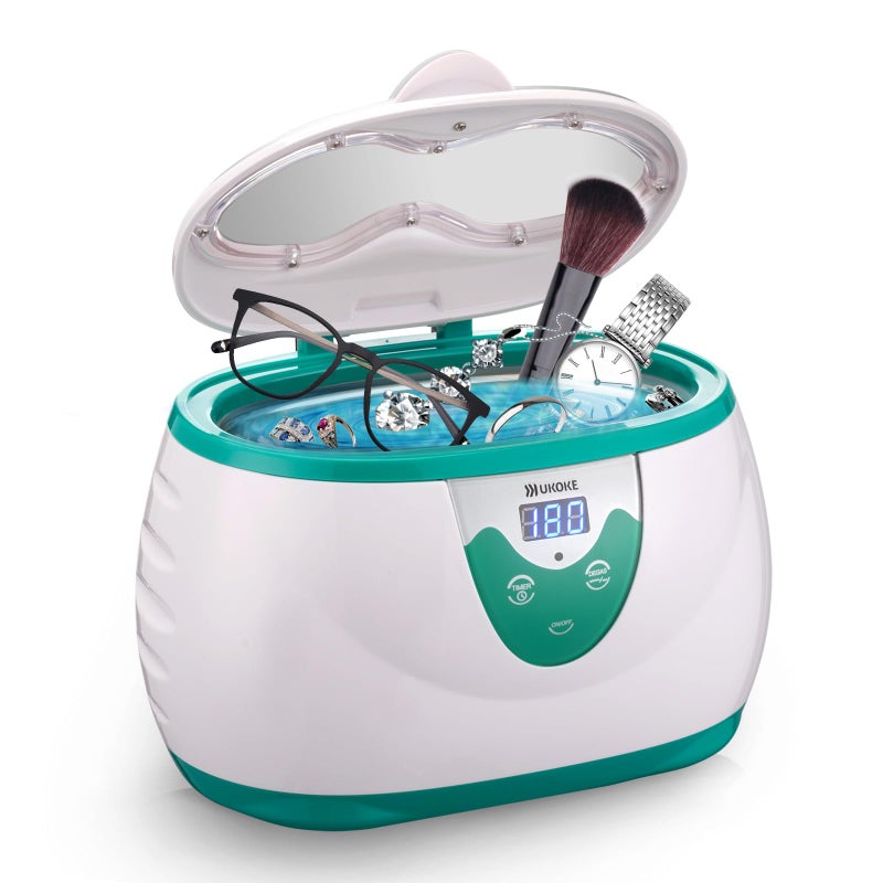 Ukoke منظف المجوهرات والاحتفاظ بالموجات فوق الصوتية من UKOKE - آلة تنظيف فوق صوتية احترافية للأطقم، واقيات الفم، الأقواس، رؤوس فرش الأسنان، الخواتم والساعات مع مؤقت - هدية عيد الميلاد المثالية - Image 1