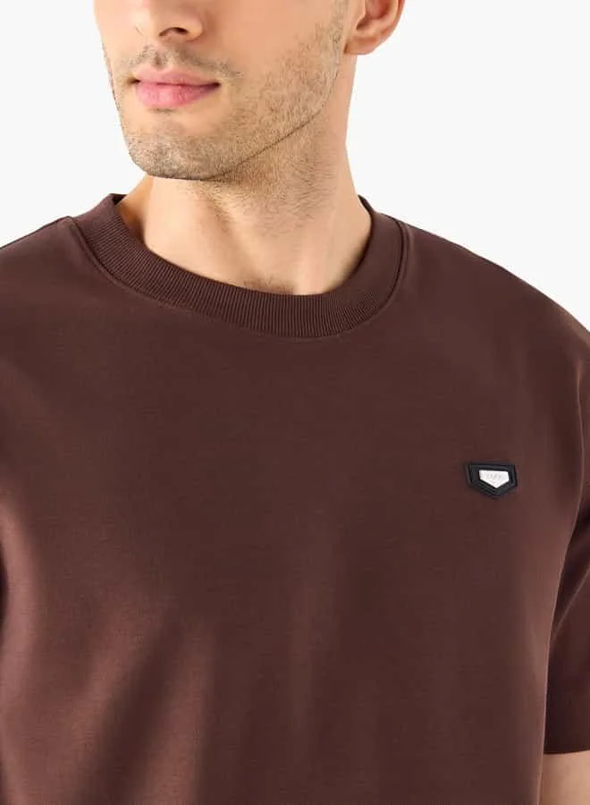Iconic Iconic Applique Detail Crew Neck T-shirt with Short Sleeves