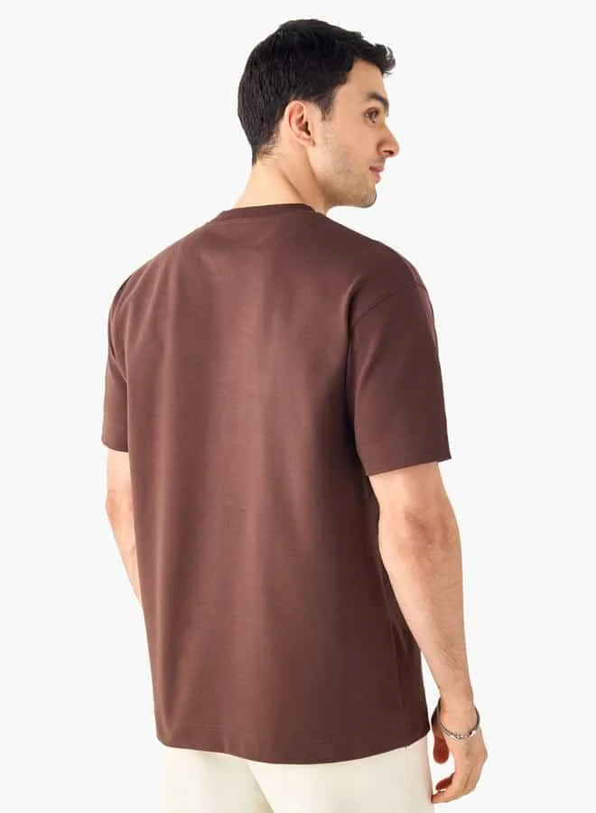 Iconic Iconic Applique Detail Crew Neck T-shirt with Short Sleeves
