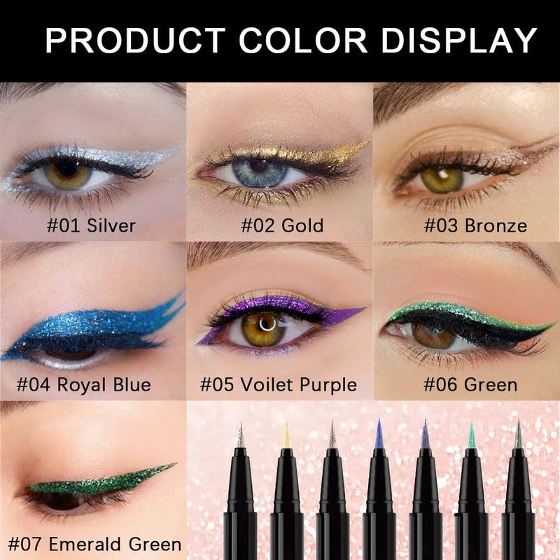 evpct 1Pcs Green Glitter Shimmer Liquid Eyeliner Eye Shadow Makeup Pencil Pen, Green Face Body Glitter False Eyelashes Lashes Freckles Accessories, Sparkle Metallic Colored Eyeliner Waterproof Smudge - Image 4