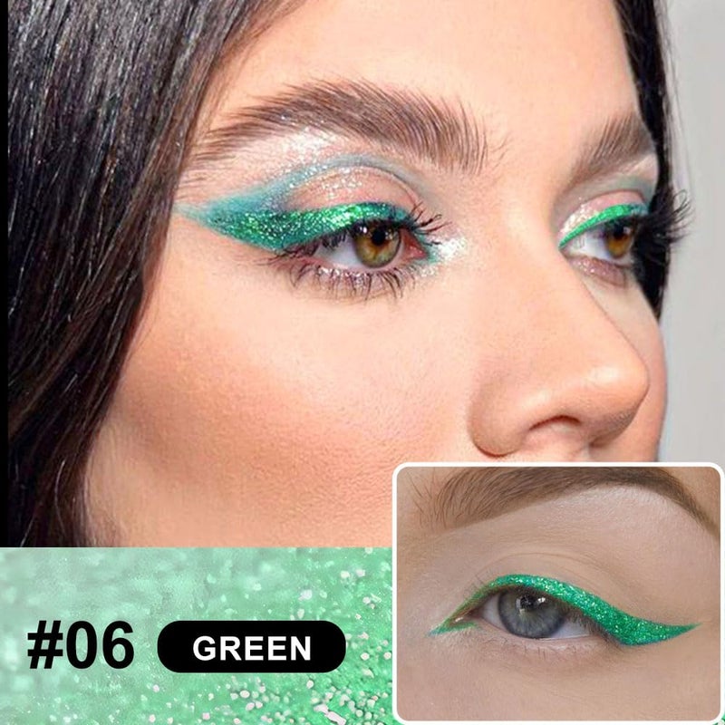 evpct 1Pcs Green Glitter Shimmer Liquid Eyeliner Eye Shadow Makeup Pencil Pen, Green Face Body Glitter False Eyelashes Lashes Freckles Accessories, Sparkle Metallic Colored Eyeliner Waterproof Smudge - Image 3