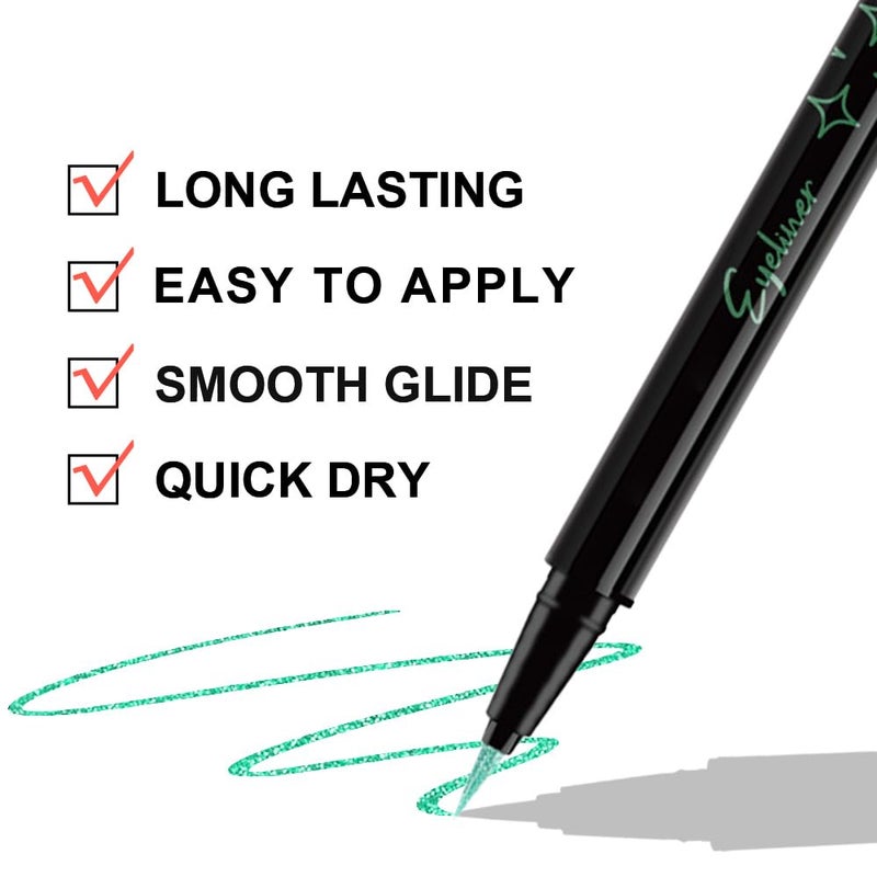 evpct 1Pcs Green Glitter Shimmer Liquid Eyeliner Eye Shadow Makeup Pencil Pen, Green Face Body Glitter False Eyelashes Lashes Freckles Accessories, Sparkle Metallic Colored Eyeliner Waterproof Smudge - Image 5