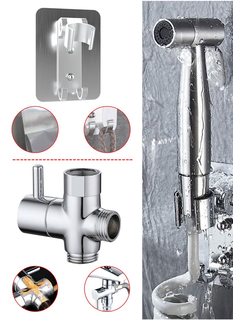 Syarme - Bidet Sprayer for Toilet, Syarme Handheld Bidet Spray Water Kit, Bathroom Hand Shower for Self Cleaning, 304 Stainless Steel with 2 meters Bidet Hose, Brass T-Valve, Paste the Base - Image 1