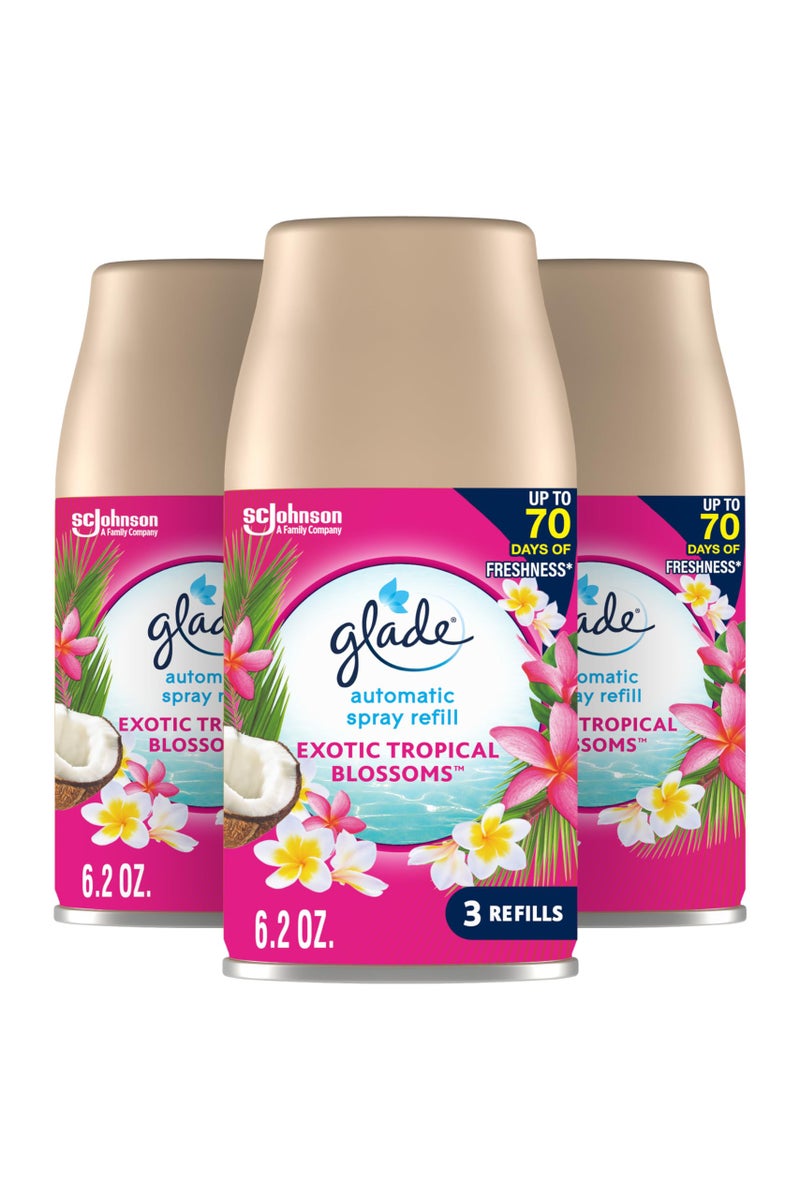 Glade عبوة إعادة تعبئة بخاخ غليد الأوتوماتيكي، معطر هواء للمنزل والحمام، أزهار استوائية، 6.2 أونصة، 3 قطع - Image 1