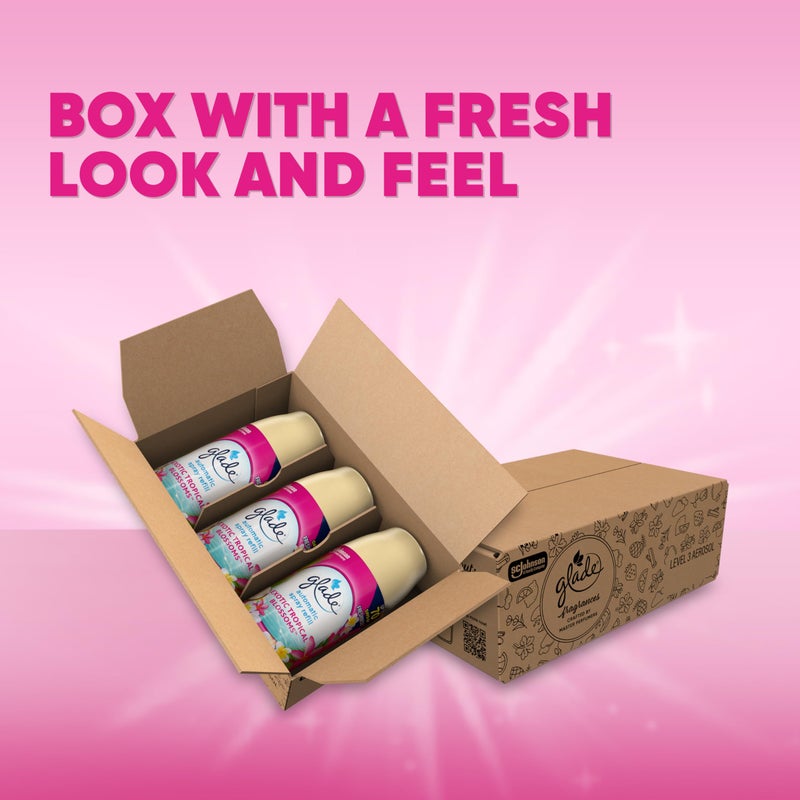 Glade عبوة إعادة تعبئة بخاخ غليد الأوتوماتيكي، معطر هواء للمنزل والحمام، أزهار استوائية، 6.2 أونصة، 3 قطع - Image 2