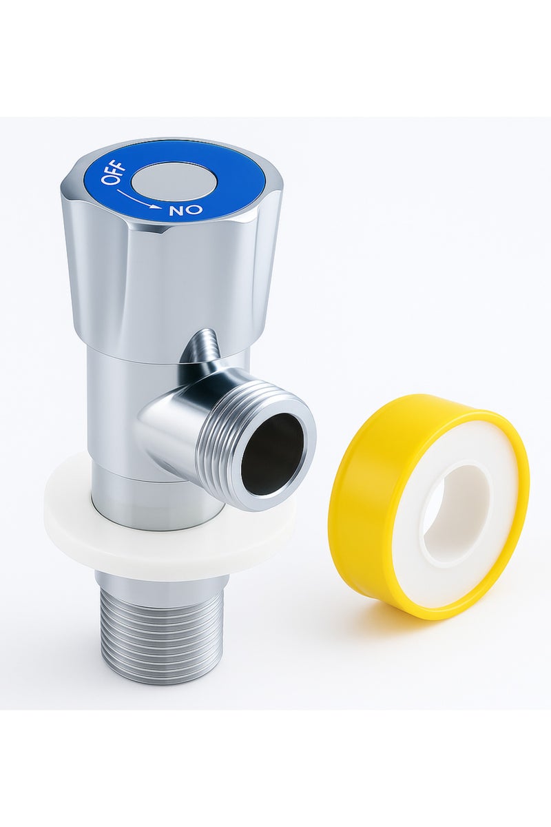 إيتافا صمام زاوية 1/2 × 1/2 بوصة (ستانلس ستيل) مع شريط تفلون | محبس ماء للتحكم في تدفق المياه للحمام والمطبخ ودورة المياه | مقاوم للصدأ - Image 1