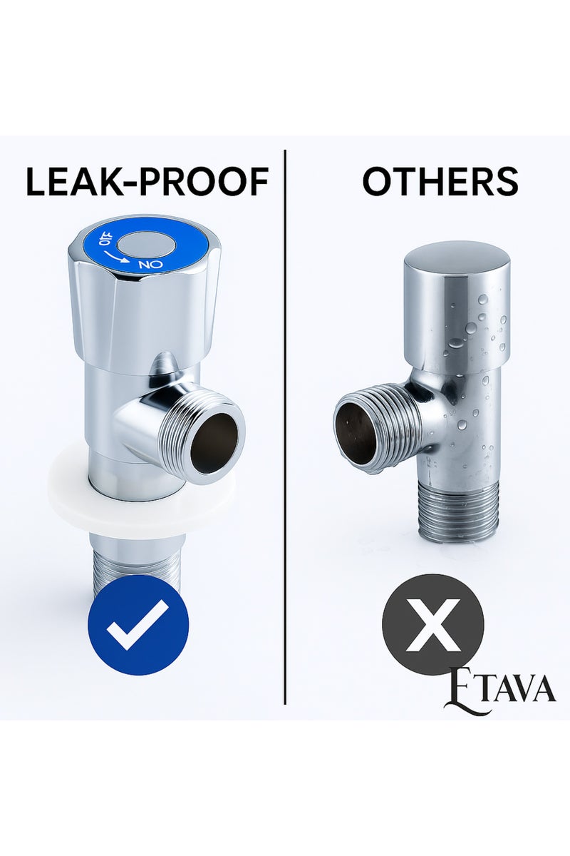 إيتافا صمام زاوية 1/2 × 1/2 بوصة (ستانلس ستيل) مع شريط تفلون | محبس ماء للتحكم في تدفق المياه للحمام والمطبخ ودورة المياه | مقاوم للصدأ - Image 5