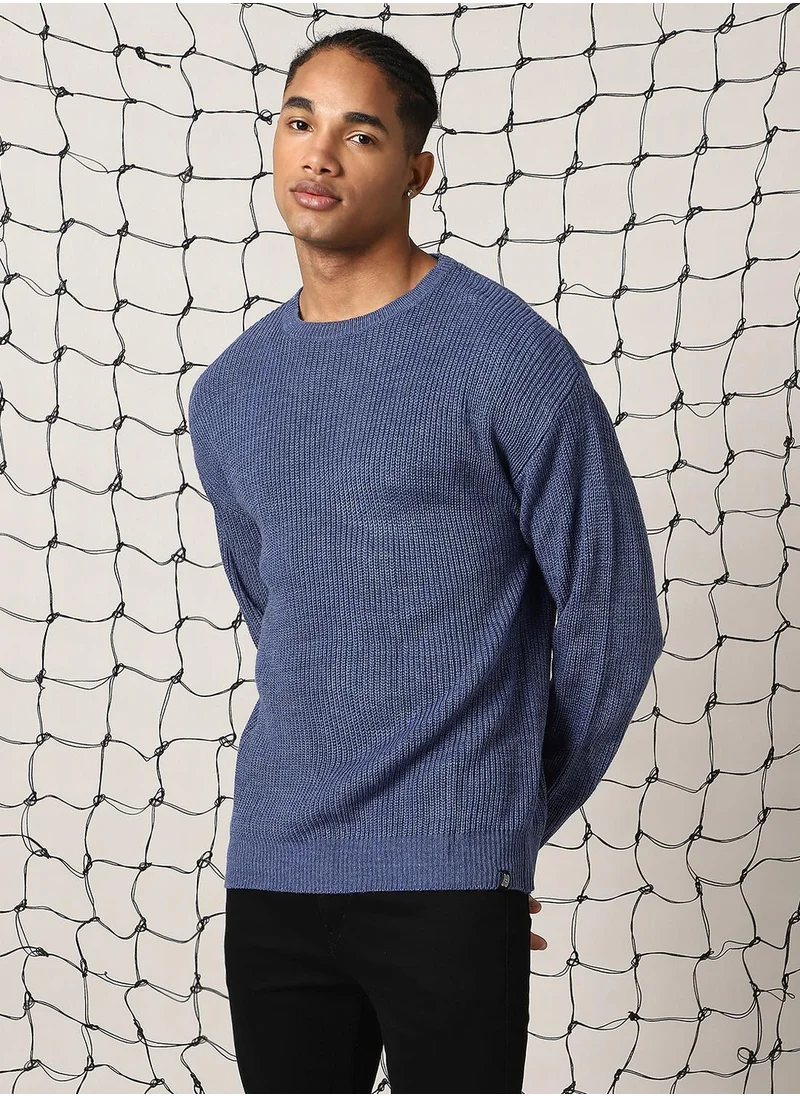 Hubberholme Men's Blue 100% Acrylic Solid Sweater