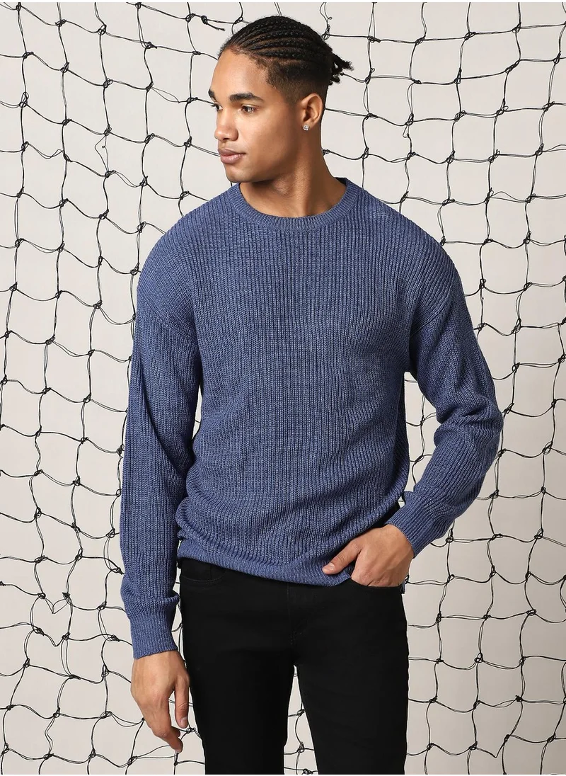 Hubberholme Men's Blue 100% Acrylic Solid Sweater