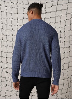 Hubberholme Men's Blue 100% Acrylic Solid Sweater  - Image 3