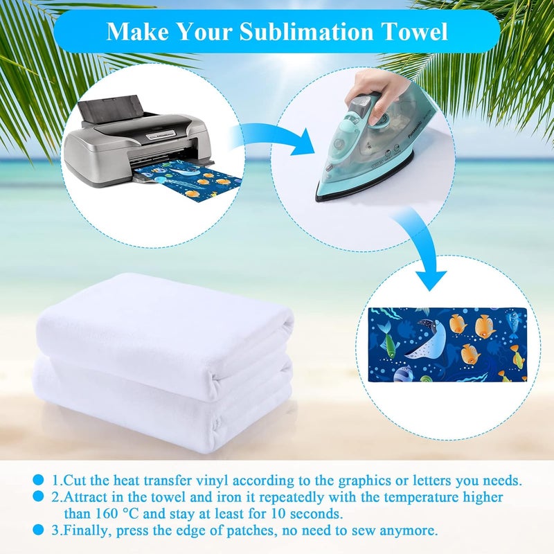 Macarrie ماكارى 16 قطعة منشفة شاطئ بيضاء للطباعة السفلية 400 جرام سمك بوليستر سميك منشفة استحمام ماصة كبيرة فارغة للهدايا DIY حمام المنزل شاطئ مسبح يوغا 60 × 27 بوصة - Image 2