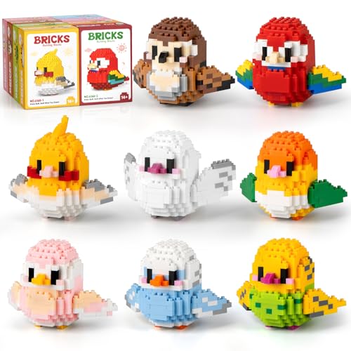 HIGH GODO Bird Parrot Building Sets for Adults 8 Pack Mini Birds Animal Party Favors Building Blocks Goodie Bag Stuffers Small Prize Toys Classroom Gifts for Adults Teens Age 14 - Image 1