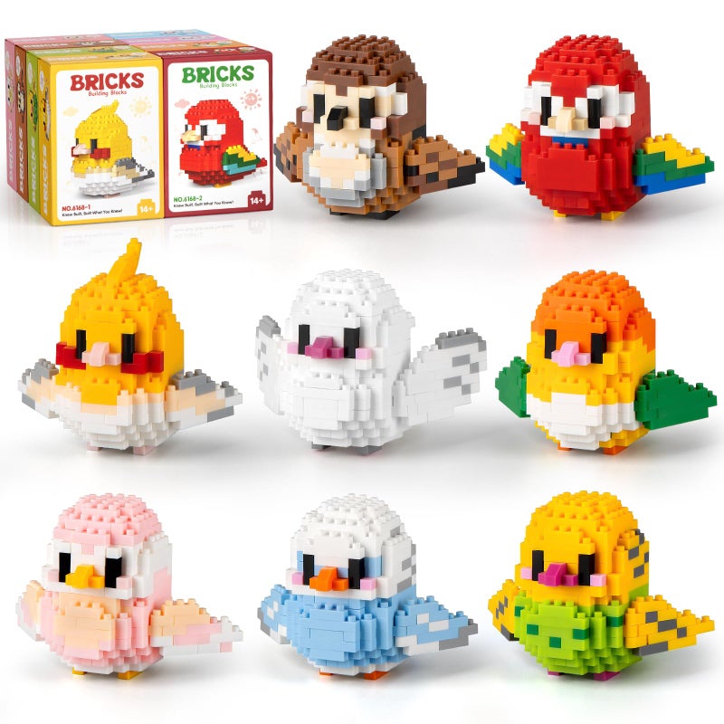 HIGH GODO Bird Parrot Building Sets for Adults 8 Pack Mini Birds Animal Party Favors Building Blocks Goodie Bag Stuffers Small Prize Toys Classroom Gifts for Adults Teens Age 14 - Image 3