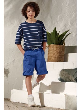 Tchibo Kids Boy Plain Drawstring Short, Blue and White  - Image 1