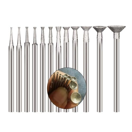 Luo ke 12 Pcs Bowl Shape Diamond Burr Set, 3/32'' Shank Stone Carving Sets Diamond Concave Burr Wire Rounder Bits Fits for Rotary Tools - Image 1