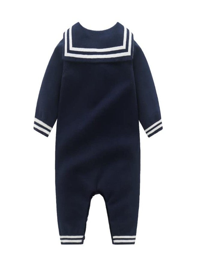 Mud Kingdom Boutique Baby Boy Nautical Sweater Romper Stripe White 0-3 Months - Image 2