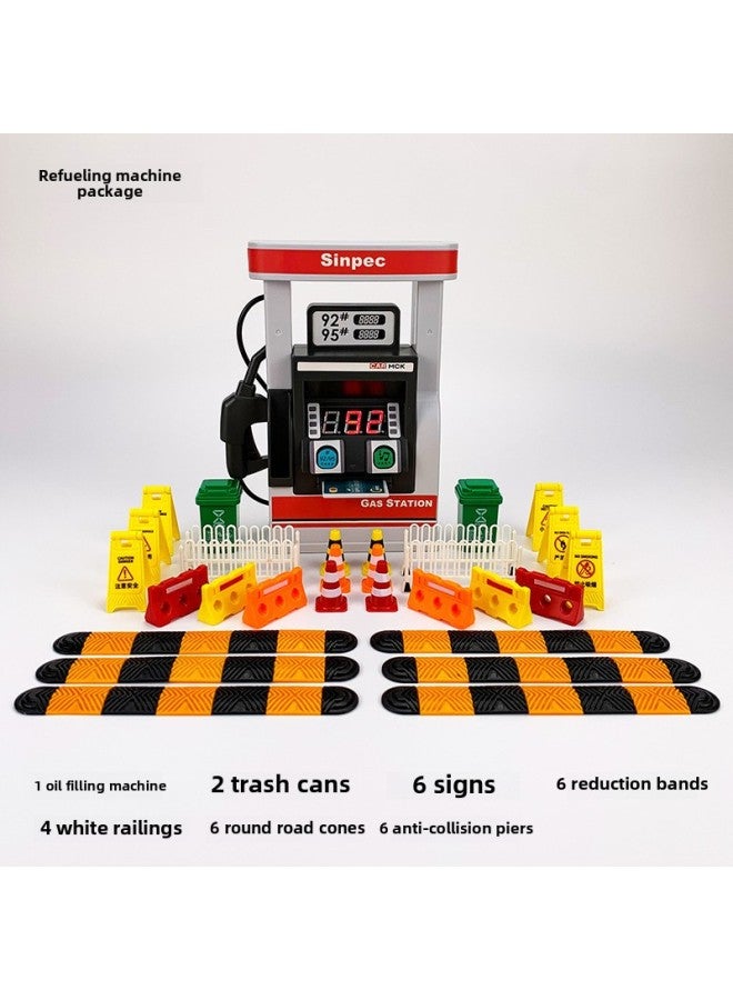Speed Bump Traffic Light Parking Garage Road Cone Car Model Toy Scene Ornaments Signs License Plate Underground-Color:Refueling Machine Package  - Image 1