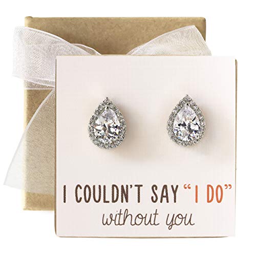 AO A+O Wedding Bridesmaid Jewelry Gift - Pear Teardrop Stud Earrings in Silver - Image 2