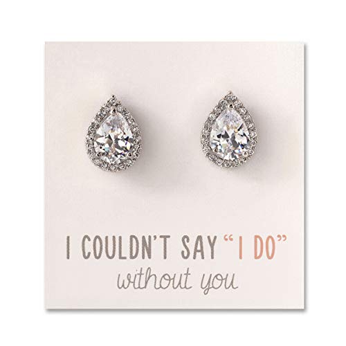 AO A+O Wedding Bridesmaid Jewelry Gift - Pear Teardrop Stud Earrings in Silver - Image 1