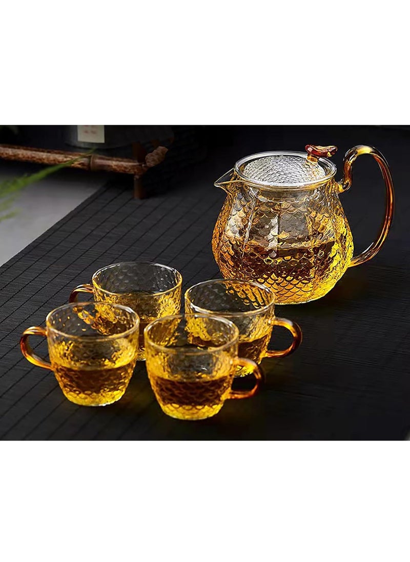 Beauenty 5 Piece Glass Tea Set with Removable Infuser, Borosilicate Glass Tea Kettle, Teapot Set, Tea Cup Set, Coffee Tea Gift Sets, 1 Teapot 600ml and 4 Cups 120ml  - Image 1